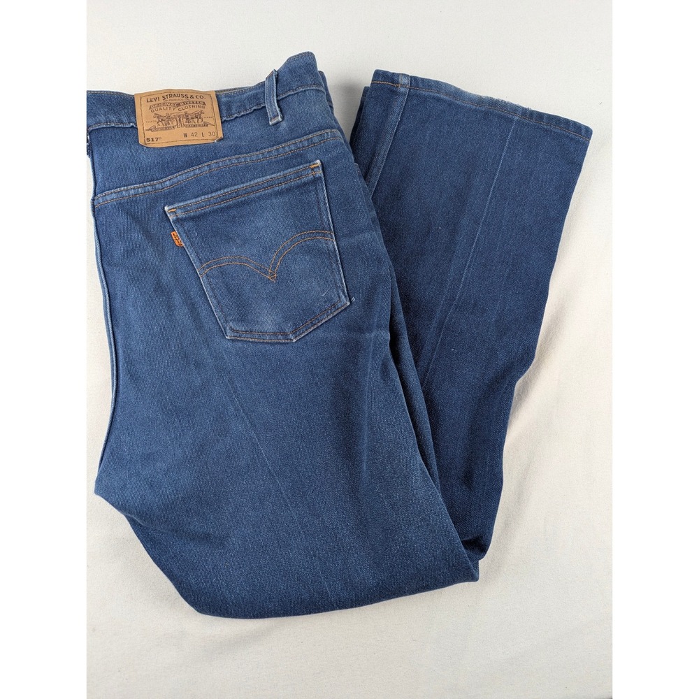 Vintage‎ Levis 517 Orange Tab Mens 42x30 Blue Bootcut Jeans Made in USA 0396